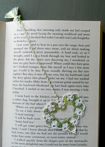 tatted heart bookmark